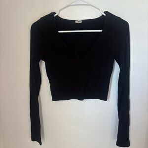 Garage Black Long Sleeve V-Neck Top